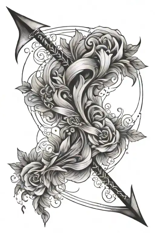 An arrow drawing with thin graceful but bold lines showing both sadness and joy tattoo design idea