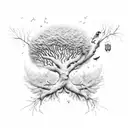 tree whose leaves are falling and a bird sitting on the branch and other birds flying tattoo design idea