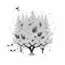 tree whose leaves are falling and a bird sitting on the branch and other birds flying tattoo design idea