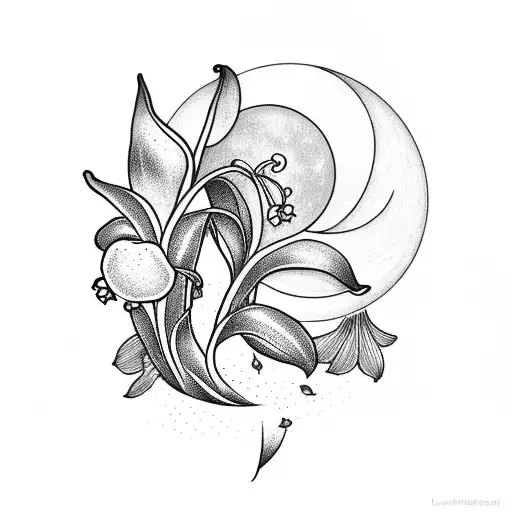 lily of the valley with Sophia with Moon tattoo design idea