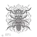 A scorpion with intricate Japanese-inspired patterns and symbols in a realism style tattoo design idea
