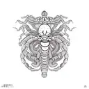 A scorpion with intricate Japanese-inspired patterns and symbols in a realism style tattoo design idea