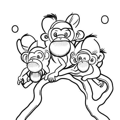 three monkeys hanging on a branch and each monkey is shaped like an M, C, and a K letter tattoo design idea