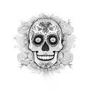 A sugar skull with intricate details and vibrant colors, representing Mexican culture and the celebration of life. tattoo design idea