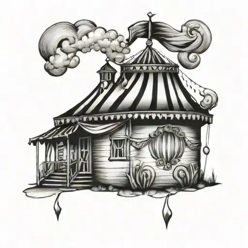circus tent with a school house in the opening  tattoo design idea