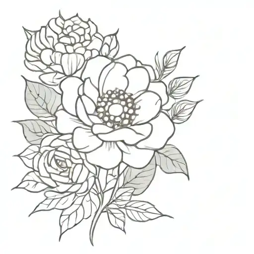 rose, aster, violet, chrysanthemum bouquet  tattoo design idea