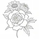 rose, aster, violet, chrysanthemum bouquet  tattoo design idea