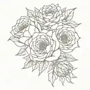rose, aster, violet, chrysanthemum bouquet  tattoo design idea