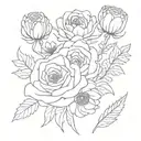 rose, aster, violet, chrysanthemum bouquet  tattoo design idea