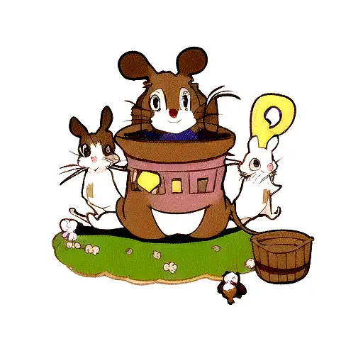 A mouse dressed as a rabbit sitting on a treasure tattoo design idea