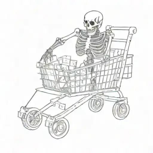 skeleton pushing shopping cart   tattoo design idea