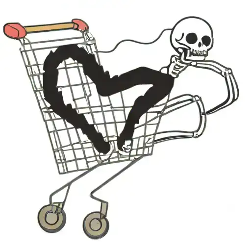 shopping cart with skeleton pushing it down hill overlooking tattoo design idea