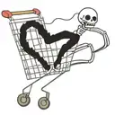 shopping cart with skeleton pushing it down hill overlooking tattoo design idea