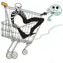 shopping cart with skeleton pushing it down hill overlooking tattoo design idea