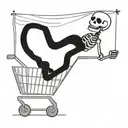 shopping cart with skeleton pushing it down hill overlooking tattoo design idea