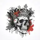 skull with crown written in a Band even  kings die tattoo design idea