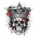 skull with crown written in a Band even  kings die tattoo design idea