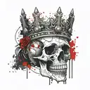 skull with crown written in a Band even  kings die tattoo design idea