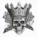 skull with crown written in a Band even  kings die tattoo design idea