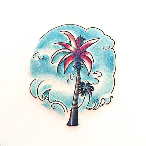 Palm Tree with Waves tattoo design idea