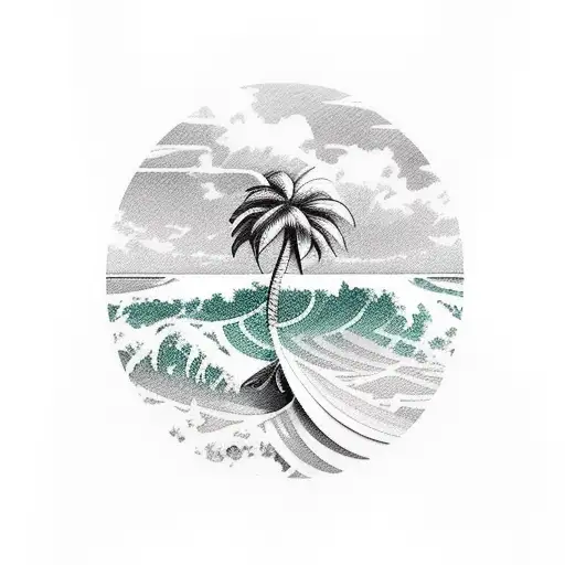 Palm Tree with Waves tattoo design idea