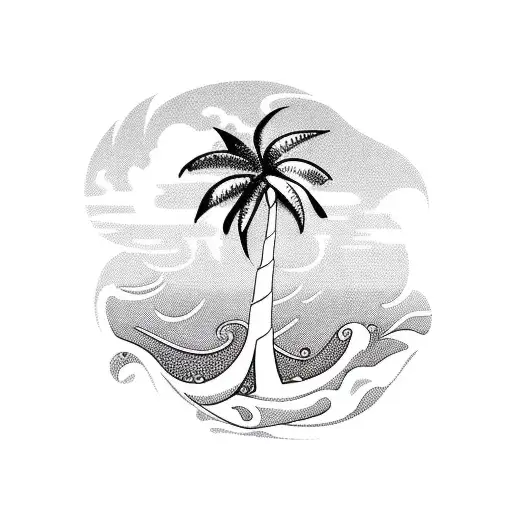 Palm Tree with Waves tattoo design idea