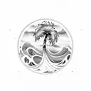 Palm Tree with Waves tattoo design idea