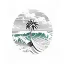 Palm Tree with Waves tattoo design idea