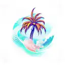Palm Tree with Waves tattoo design idea