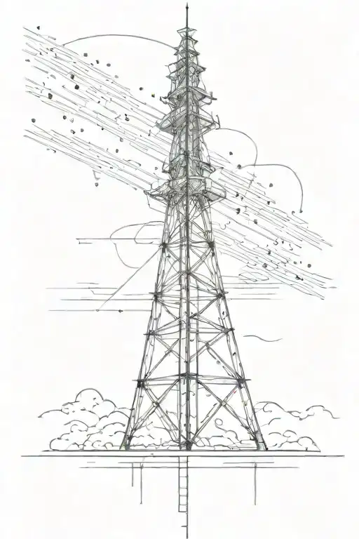A sketch tattoo of a communication tower with binary code weaving through it, representing the importance of communication in study start up tattoo design idea