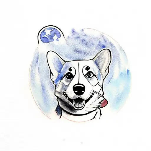 corgi outline with watercolors in the background  tattoo design idea