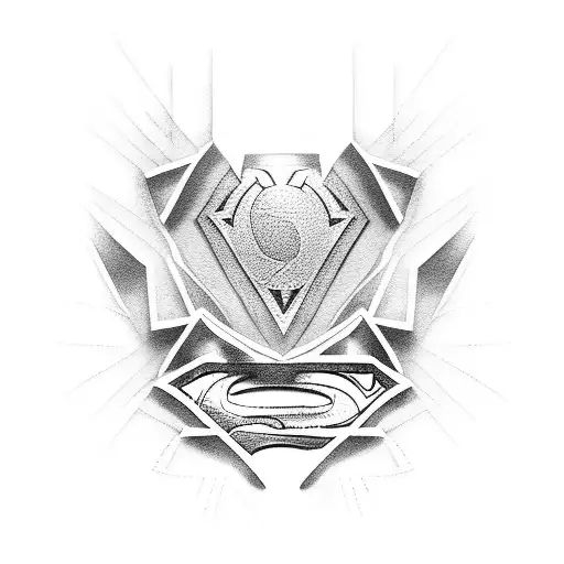 A dotwork tattoo of Superman's silhouette filled with intricate psychological symbols tattoo design idea