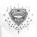 A dotwork tattoo of Superman's silhouette filled with intricate psychological symbols tattoo design idea