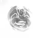 A black-grey tattoo of Superman in a classic comic book pose, surrounded by thought bubbles filled with psychology concepts tattoo design idea