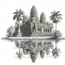 Cambodia Angkor wat. It should be small and kinda like ezo drawing. Make it like levitating island. With some ezo draws tattoo design idea