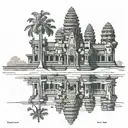 Cambodia Angkor wat. It should be small and kinda like ezo drawing. Make it like levitating island. With some ezo draws tattoo design idea