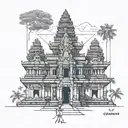 Cambodia Angkor wat. It should be small and kinda like ezo drawing. Make it like levitating island. With some ezo draws tattoo design idea