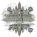Cambodia Angkor wat. It should be small and kinda like ezo drawing. Make it like levitating island. With some ezo draws tattoo design idea