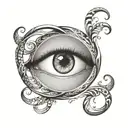 minimalist  inner wrist infinity loop with eye inside tattoo design idea