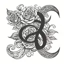 Christian alpha omega with rose intertwined tattoo design idea