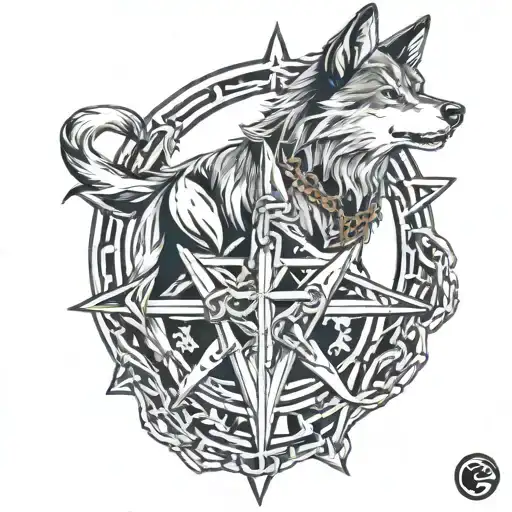 pentagram, wolf, chains  tattoo design idea
