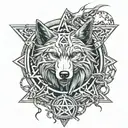 pentagram, wolf, chains  tattoo design idea