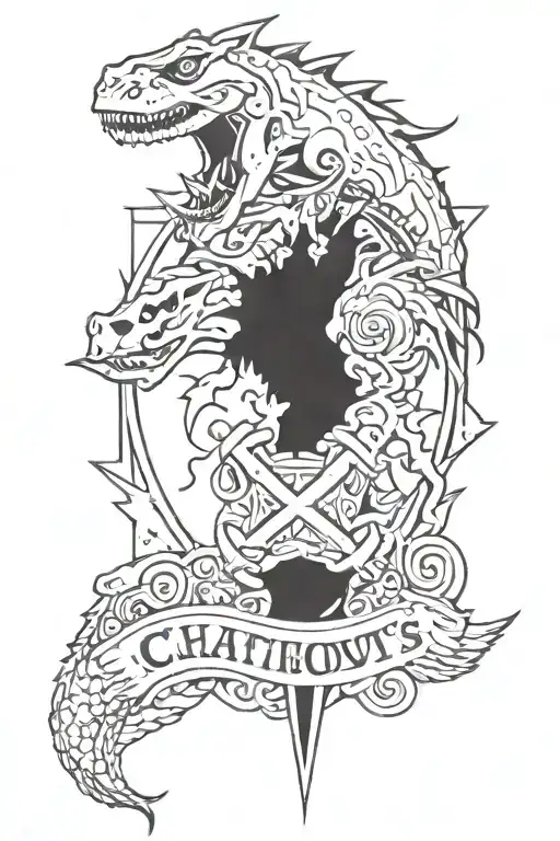 elements of one piece anime, Dallas Cowboys Star, Charlotte FC logo and Jurassic Park  tattoo design idea