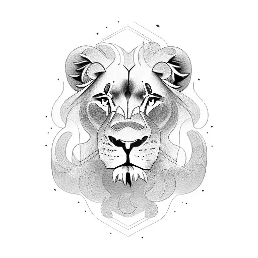 pride of 5 lions, mother father and 3 cubs 1 being very young  tattoo design idea