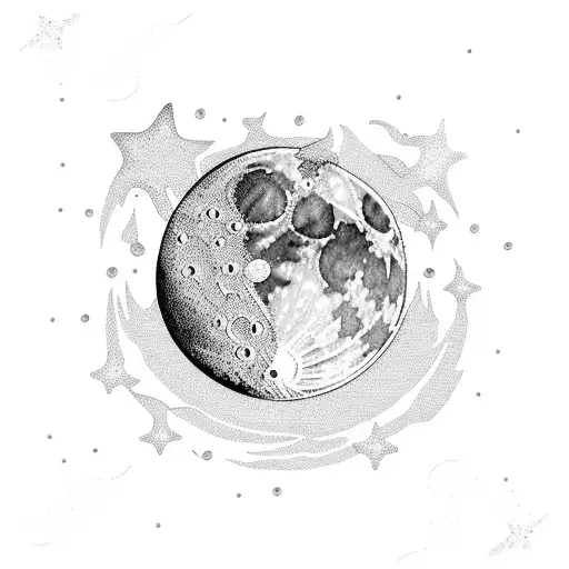 moon sunset sea 2 stars  tattoo design idea