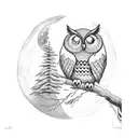 owl in a forest with moon behind, "Always seek enlightment" text around moon tattoo design idea