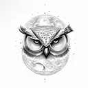 owl forest moon, "Always seek enlightment" text around moon tattoo design idea