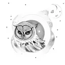 owl forest moon, "Always seek enlightment" text around moon tattoo design idea