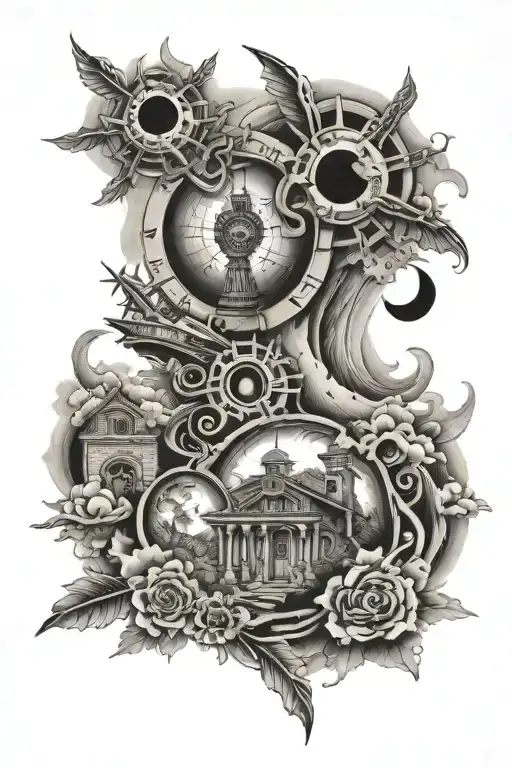 earthquake, tornado and solar eclipse  tattoo design idea