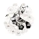 full sleeve with a wolf and diamonds and daisies and oni mask color tattoo design idea